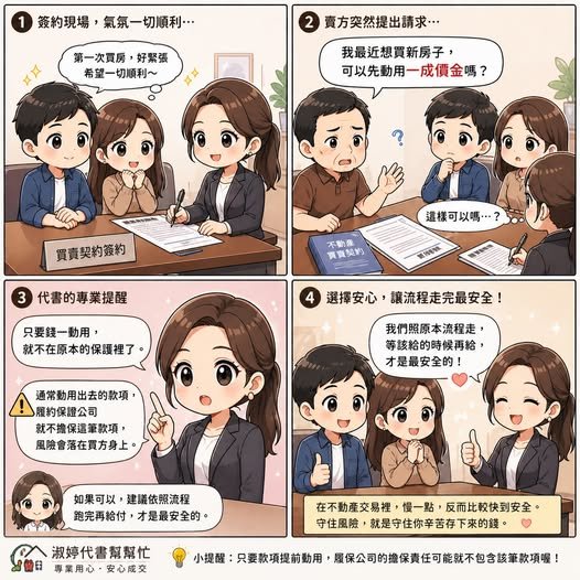 賣方想先從履保專戶拿一成，可以嗎？