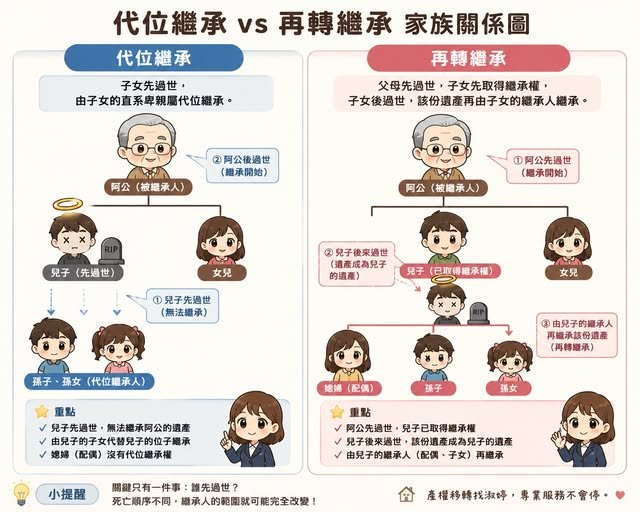 代位繼承 VS 再轉繼承：差別只在誰先過世