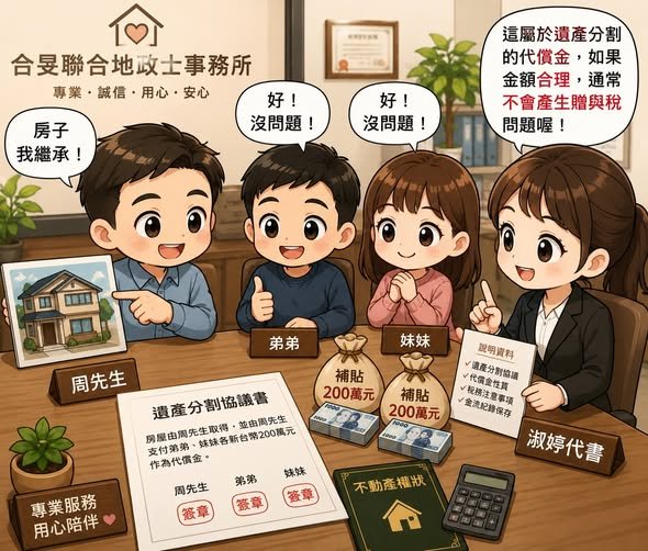 房子全部給哥哥繼承，再補弟弟妹妹各200萬，會被課贈與稅嗎？